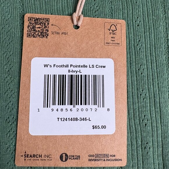 NWT Toad & Co Foothill Pointelle Long Sleeve Crew t-shirt Ivy green L large top - Picture 6 of 8